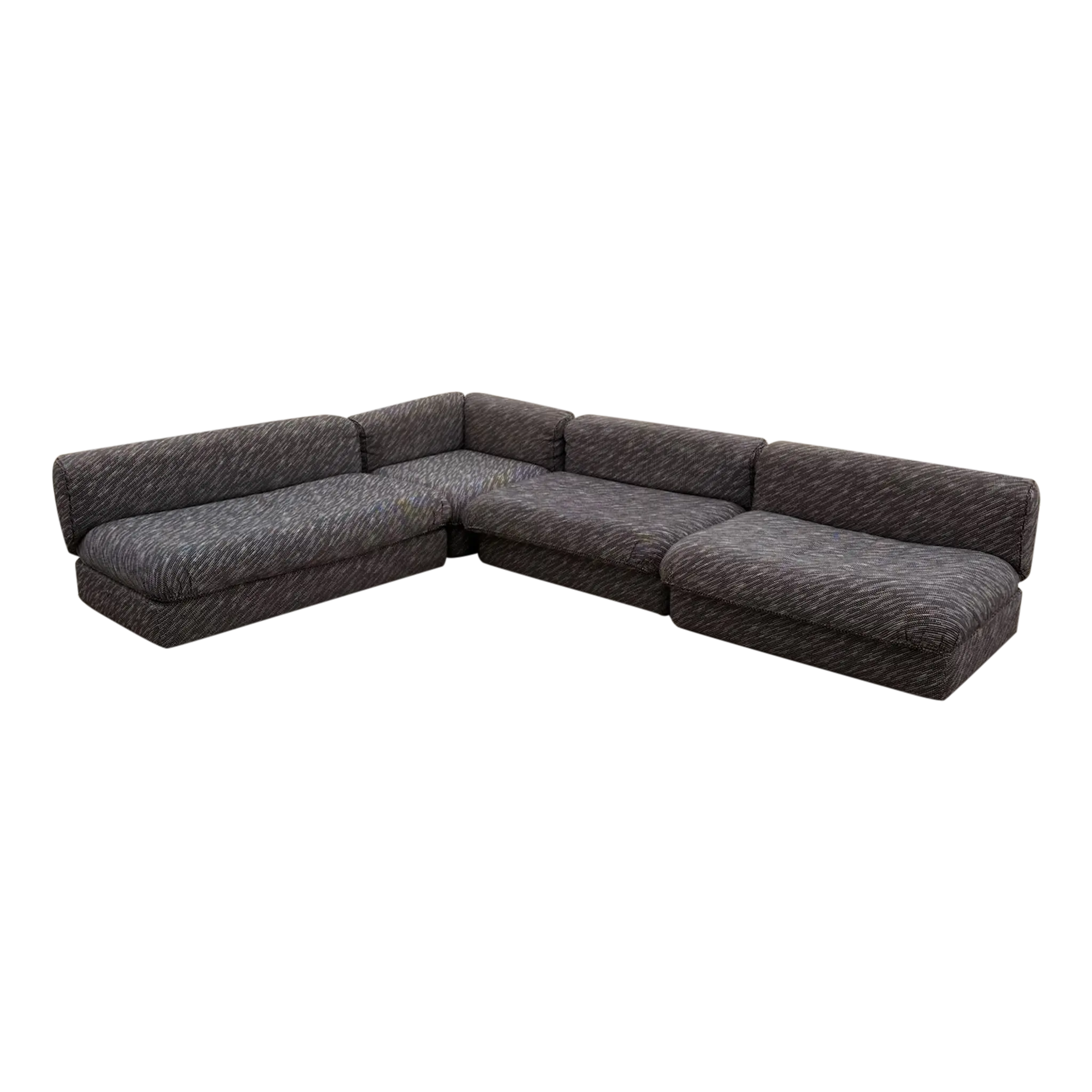 Italian Four Piece Low Modular Sectional in Textured Charcoal Fabric