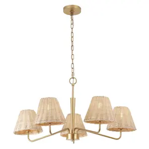 Libby 30" 5-Light Modern Coastal Sleek Woven Rattan/Iron LED Chandelier Libby 30" 5-Light Modern Coastal Sleek Woven Rattan/Iron LED Chandelier