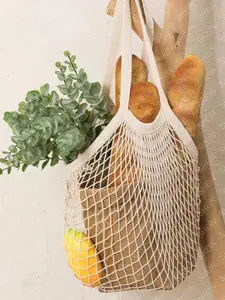Portable Reusable Mesh Cotton String Bag, Storage Pouch, Shopping Handbag, Fruit Storage Bag, Casual All-Season Tool Bag