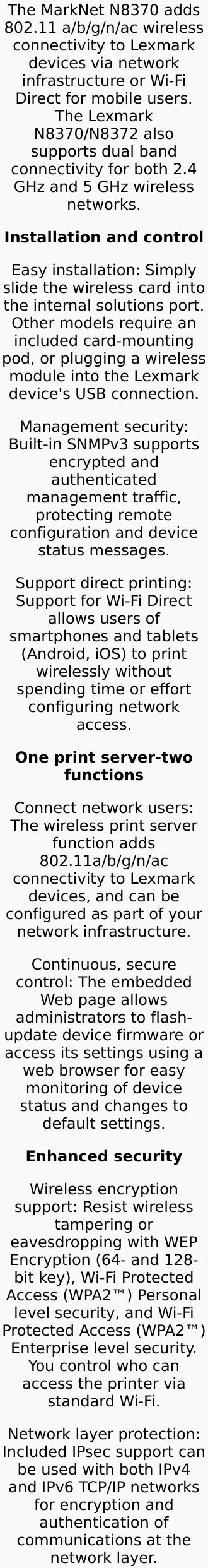 Lexmark MarkNet N8370 IEEE 802.11ac Wi-Fi Adapter for Printer