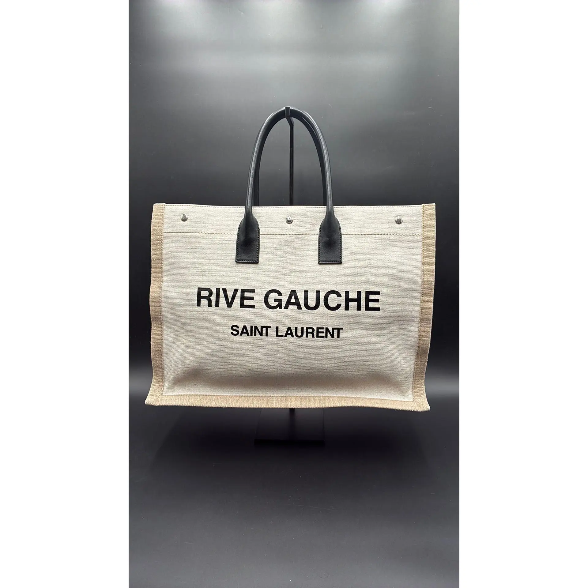 Pre-owned Leather Luxury Bags & Accessories YSL Rive Gauche Tote Bag, White/Beige Date Code: GNR4992901220. Entrupy ID: 23BK9D8.