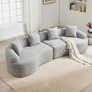 Grey frameless curved sofa, compressed modular 110-inch combination sofa, grey high-density sofa, living room, bedroom, living room