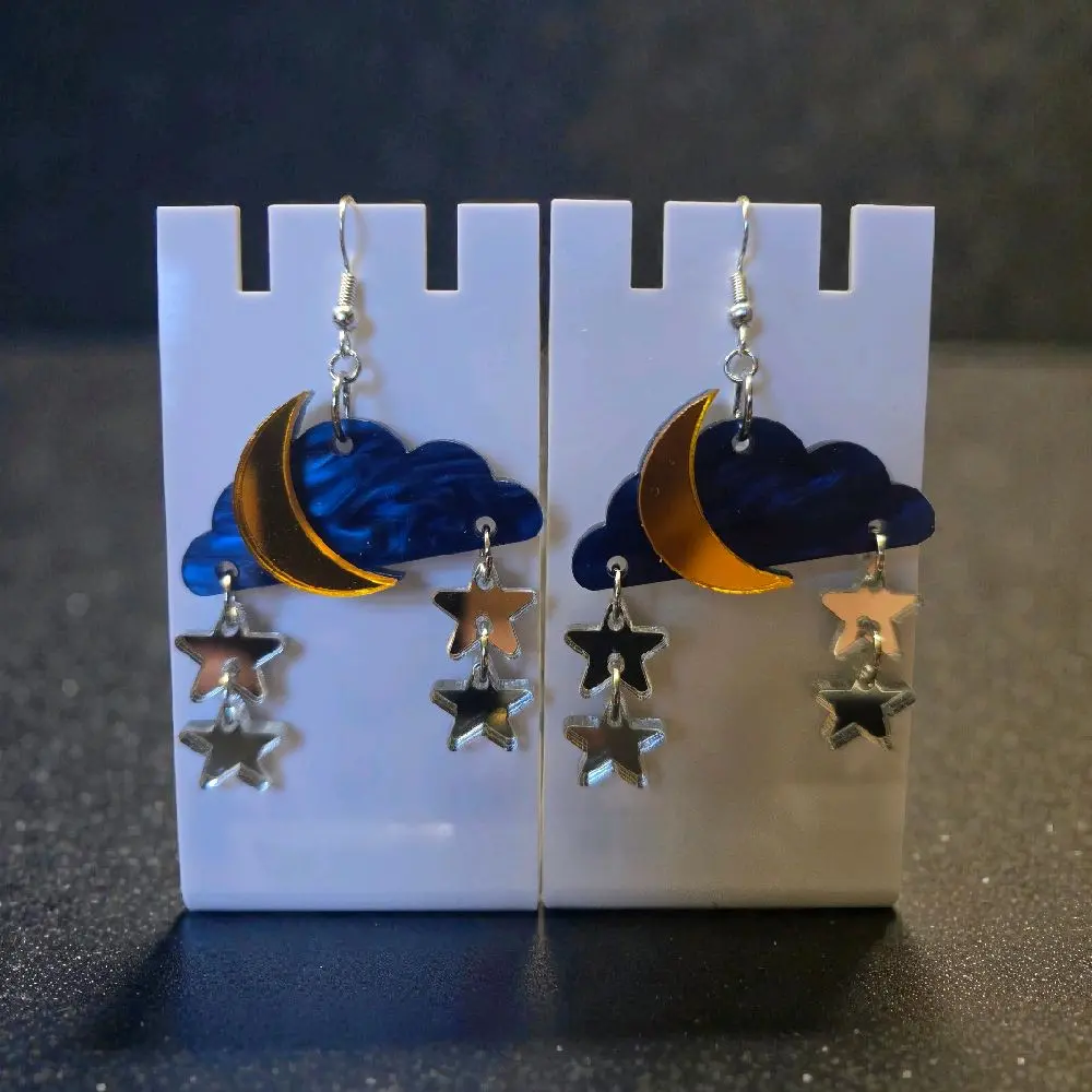 9) Blue Cloud w/ Moon & Stars Earrings