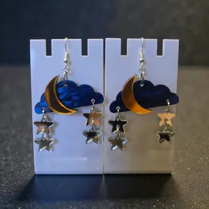 9) Blue Cloud w/ Moon & Stars Earrings