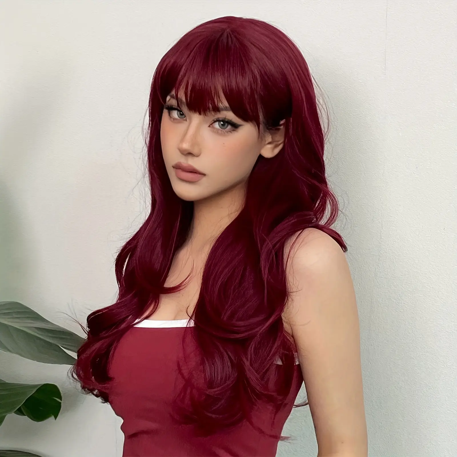 NEW ! 26 Inch Long Hair Curly Short Wig Wine Red 99J Red Wine Burgundy Loose Curly Hair Wigs Frontal 13x4  main image 4