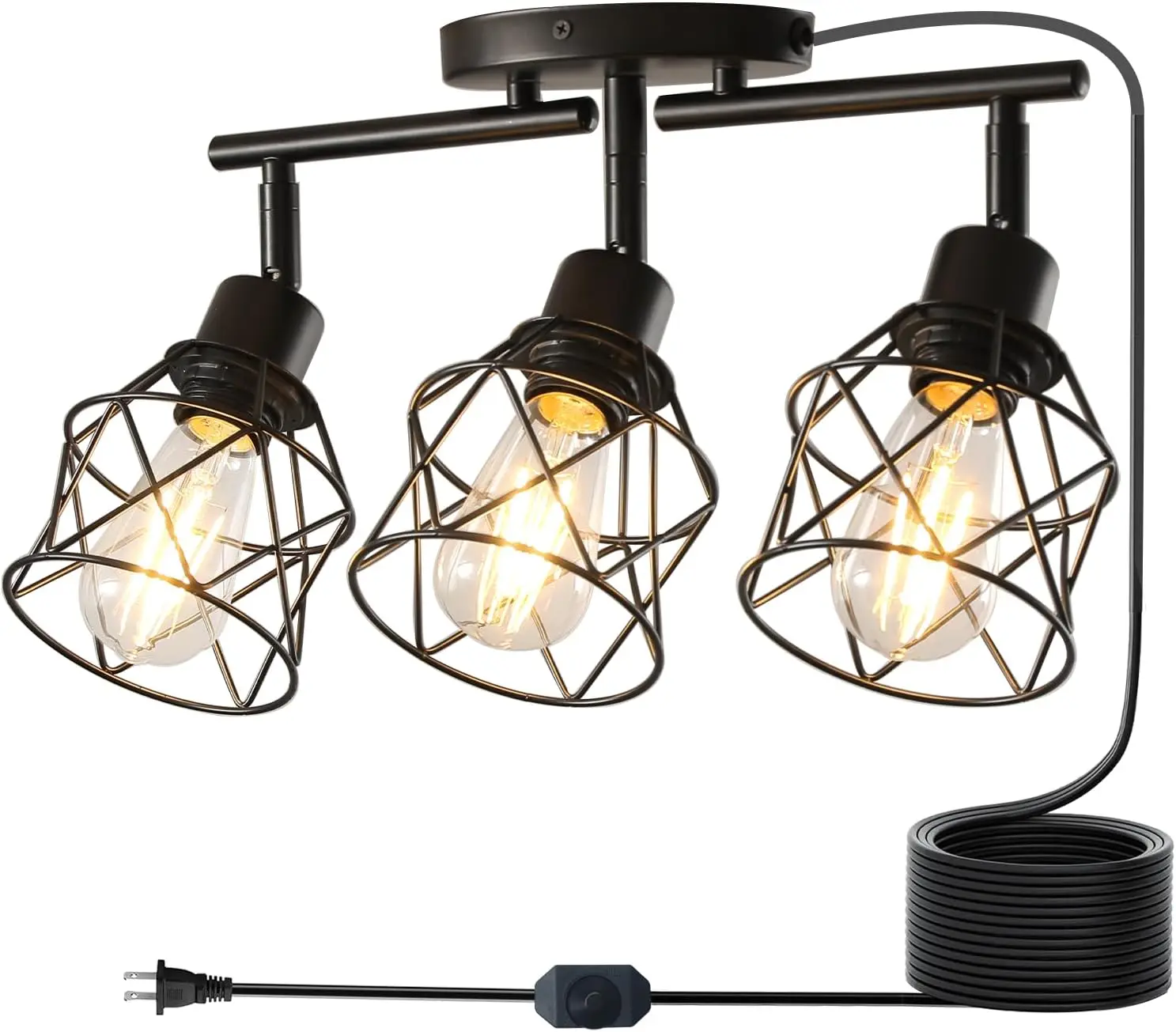Plug in Track Lighting Kit,3 Light Plug in Ceiling Light with 16.5' Cord,Flexibly Rotatable Light Head,Modern Industrial Farmhouse Style(Bulbs Not Included)