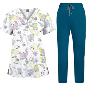 Medical Nursing Uniform Set Scrub Sets for Women and Men with Pattern for Hospitals clinics (Top+Jogger Pants)