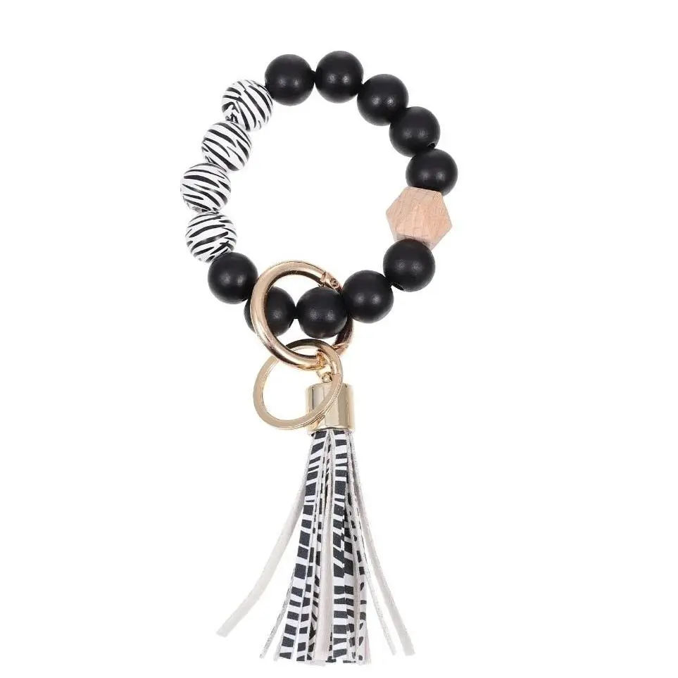 Zebra Striped Wristlet Keychain Bracelet