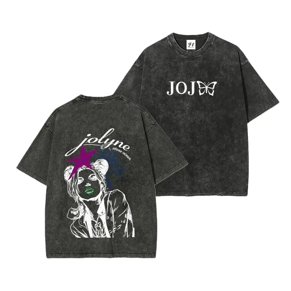 JOJO Part 6 Stone Ocean Jolyne Cujoh Print --Short Sleeve Cotton Unisex Retro wash Tee,men's t shirts,humorous tshirt men,everyday tshirt,,good graphic tees,book merch, graphic t shirt deals,men's summer t shirts,oversized streetwear tee