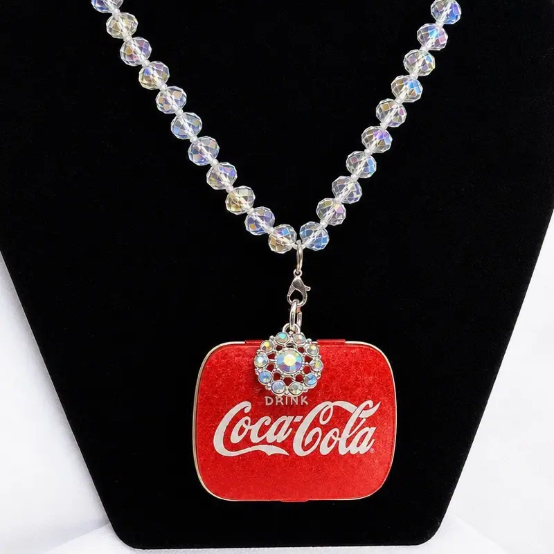 Handmade Pendant Necklace, Iridescent Beads Upcycled Jewelry