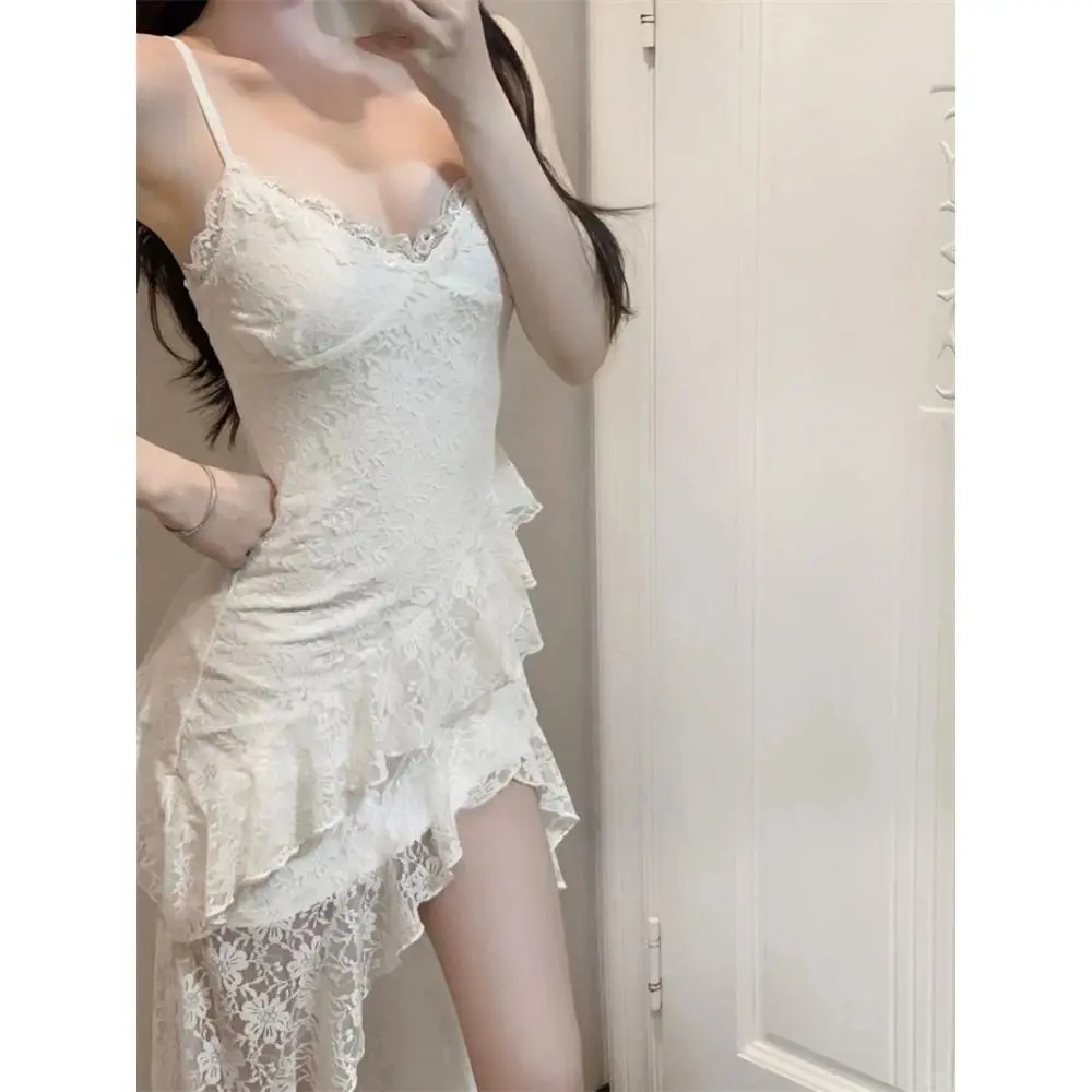 2000s Vintage Y2k Mini Dress Women Casual Sexy Irregular Design Lace Strap  Party Dress Bodycon Summer Retro Y2k Fairy Sleeveless - TikTok Shop