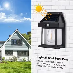 Solar-Powered Tungsten Wall Lamp, Outdoor Solar Wall Lights With Motion Sensor, 3 Lighting Modes(People Come To Light Up, Lights On In Dark With Slightly Bright, Automatic Lighting In Dark), 1800mAh Rechargeable Battery, For Patio, Porch, Deck & Outdoor.
