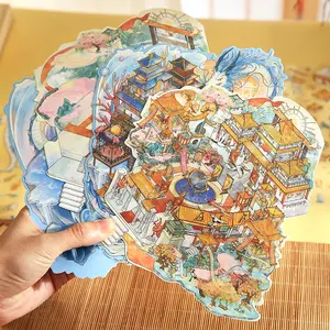 Micro Landscape Sticker, 2 Sets Chinese Style Palace Themed DIY Decorative Sticker, Handmade DIY Scrapbooking Sticker, Sticker Paper