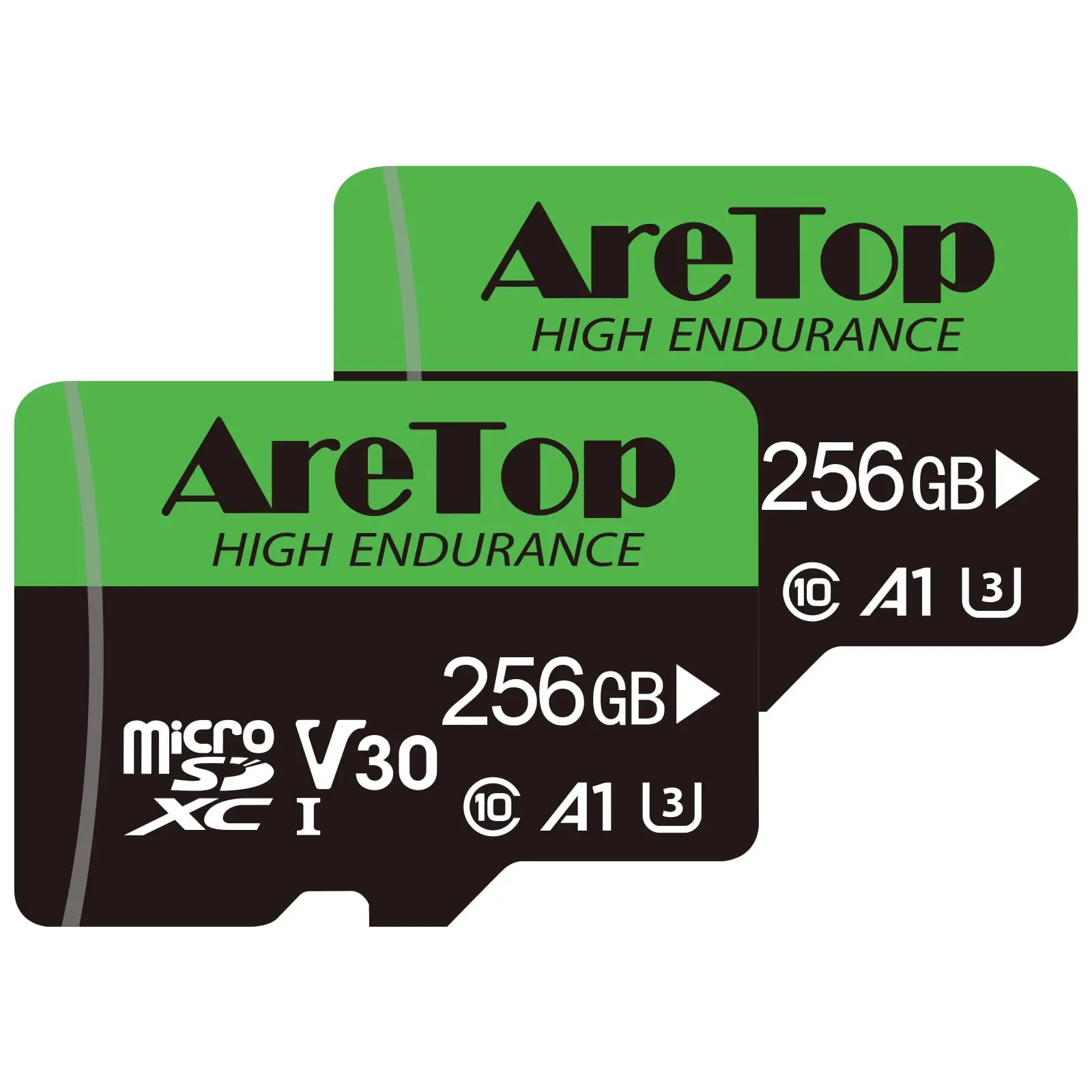AreTop Micro SD Card 256GB 2-Pack MicroSDXC Memory Card with Adapter, Read Speed up to 100MB/s UHS-I A1 U3 V30 Class10, Flash Memory Card Compatible f