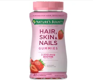 Nature's Bounty Optimal Solutions Hair, Skin & Nails Vitamin Gummies with Biotin, 2500 mcg, Strawberry, 80 Count, 40 Total Servings