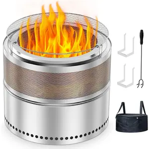 Fire Pit Outdoor, 20 Inch Portable Stainless Steel  Firepit with Grill Grate, Ash Pan & Carry Bag, Low    Fire Pits for Camping, RV, Patio, Compact Storage