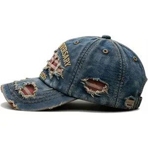 250 Anniversary USA Hat Adjustable Embroidered 250th Anniversary Patriotic Retro Denim Hat Baseball Caps