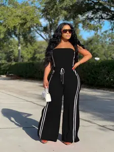 Women's Sexy Halter Top & Wide Leg Pants Set, Striped Patchwork Design, Casual Sporty Style, Perfect for Daily Wear