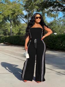 Women's Sexy Halter Top & Wide Leg Pants Set, Womenswear, Striped Patchwork Design, Casual Sporty Style, Perfect for Daily Wear