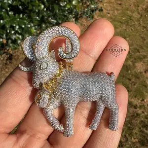 SterlingTomorrow Large Goat Ram Money Bag Iced Out Pendant - AntiTarnish 14K Gold Finish CZ Diamonds - Hip Hop Rapper Statement Piece - Free AntiTarnish Steel Rope Chain Mens Iced Out Rapper Necklace