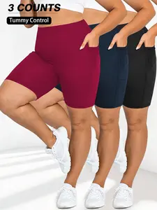 【Plus Size】 Solid High Waist Biker Shorts, Stretch Shorts, Casual Comfy Breathable Skinny Shorts for Daily Wear, Women's Bottoms for Summer