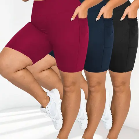 【Plus Size】 Solid High Waist Biker Shorts, Casual Comfy Breathable Skinny Shorts for Daily Wear, Women's Bottoms for Summer, Control Shorts, High Waists Shorts, High Waisted Shorts