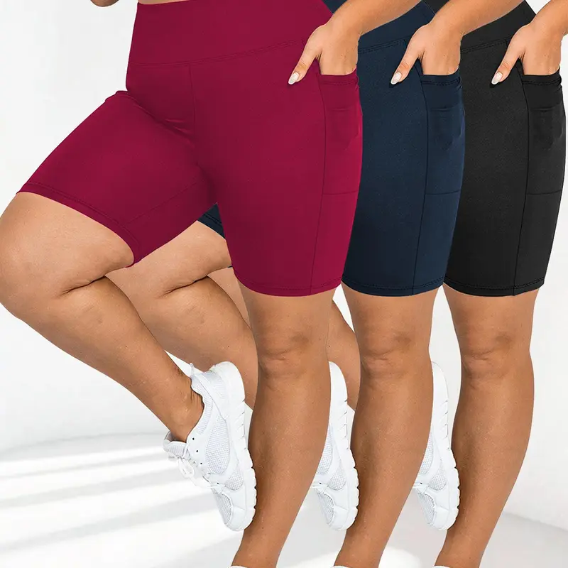 【Plus Size】 Solid High Waist Biker Shorts, Casual Comfy Breathable Skinny Shorts for Daily Wear, Women's Bottoms for Summer, Control Shorts, High Waists Shorts, High Waisted Shorts