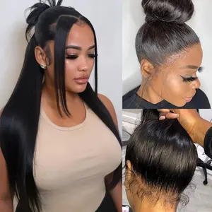 OQ Hair 360 Glueless Wear Go Wigs Straight Lace Frontal Human Hair Wigs Flexible Fit Drawstring Wigs Bleached Tiny Knots Preplucked Hairline Invisi Fit Straps Wear Go Glueless Wigs