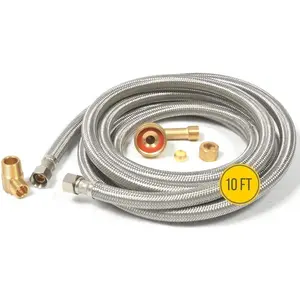 Dishwasher Water Hose Kit (10 FT) -  Fit to  Dishwasher Brands - Braided SS Dishwasher Water  Line - 3/8" Comp x 3/8" Elbow &  Fittings Included