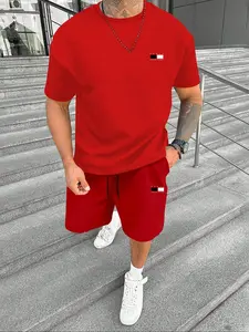 Men's Regular Fit Letter Print Tee & Shorts Set, Casual Short Sleeve T-shirt & Shorts, Men's Summer Clothes for Daily Wear