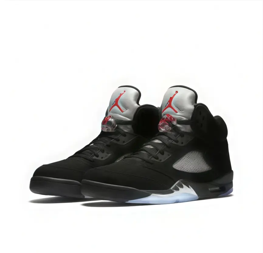 Black High Top Retro Basketball Sneakers with Silver Tongue and Icy Translucent Outsole