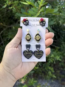 Spooky Black and Gold Clay Earrings