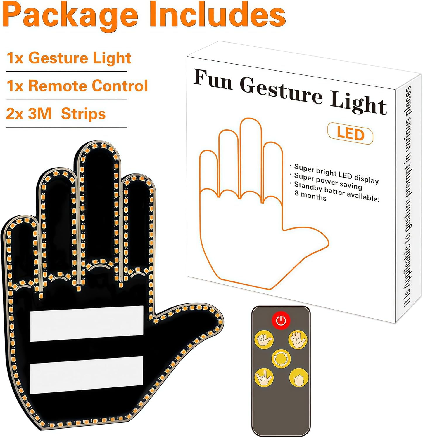 Car Gesture Decorative Lights, Ambient Lighting, Rechargeable Led Gesture Lights for Car Road Rage Led Signs calm road rage,Remote Control Triple Mode Fun Finger Lights. (1 Pacs) Automotive truck stuff