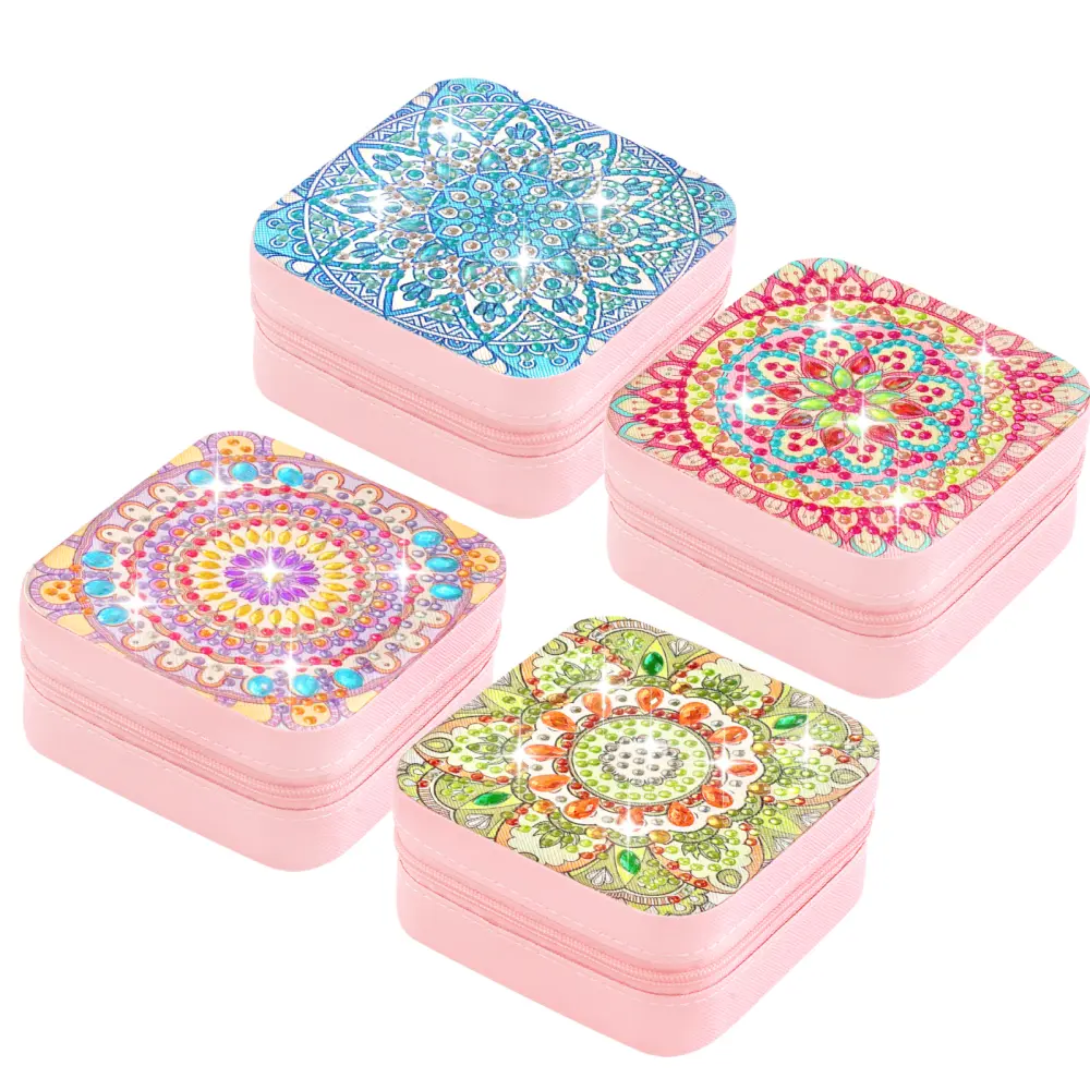 【Christmas Gift】1pc/4pcs Mandala Diamond Pictures DIY Jewelry Storage Box Portable Leather PU Leather Jewelry Organizer Case Small Jewelry Box for Necklace Bracelet Water Proof