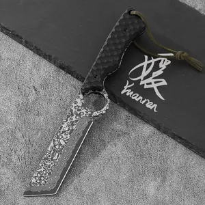 YUANREN Artisan-Grade Damascus Outdoor Straight Knife! G10 Hammered Grip + 5'' 67 Layers AUS-10 Stainless Steel Blade, Exquisite Leather Sheath,Portable for Fishing/Hiking/Camping/Emergency Cutting,Perfect Gifts