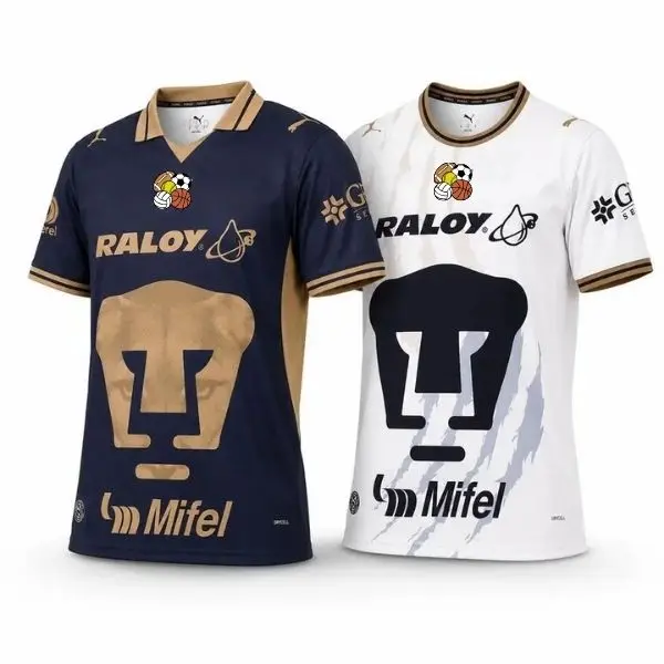 Pumas UNAM 2026/27 Home & Away Soccer Jerseys, Full Logo Liga MX Football Shirts, Navy Blue Gold White Unisex Short Sleeve Fan Tops, Match Day Stadium Sportswear for Men & Women