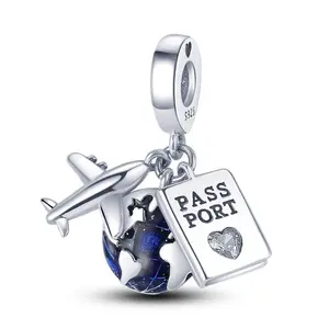 Now $0.99 – Moving Inventory! Only 50 Left 925 Sterling Silver Airplane Passport Earth Globe Charm For Bracelets