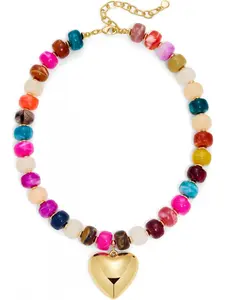 Chunky Heart Necklaces for Women Colorful Resin Beaded Choker Necklace Gold Puffy Heart Statement Necklace Trendy Acrylic Choker Jewelry