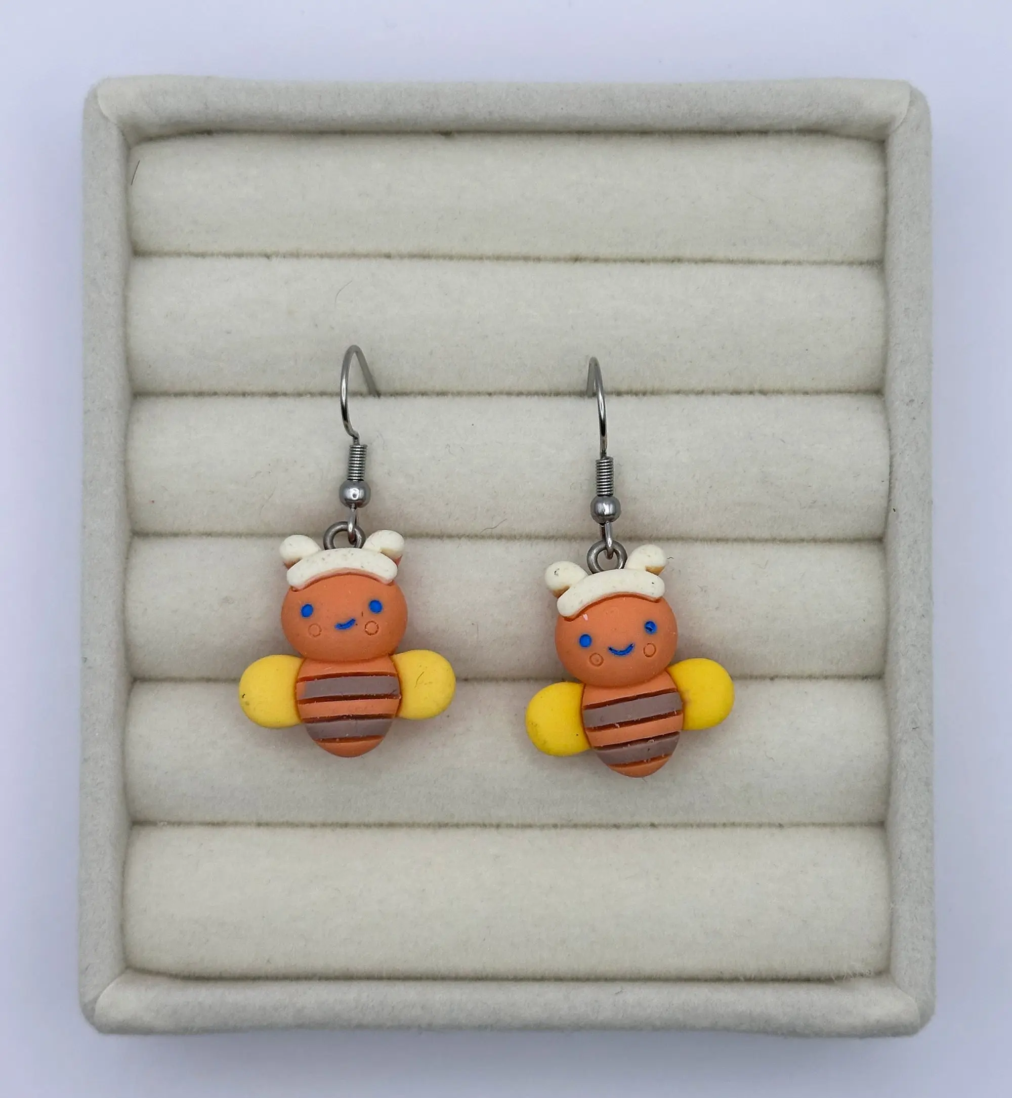 Whimsical Orange Bee Resin Drop Earrings