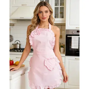 Ruffle Pink Apron with Heart Pattern - Stylish Sleeveless Design for Cooking & Baking, Super Absorbent & Secure Fit, Versatile Kitchen Essential