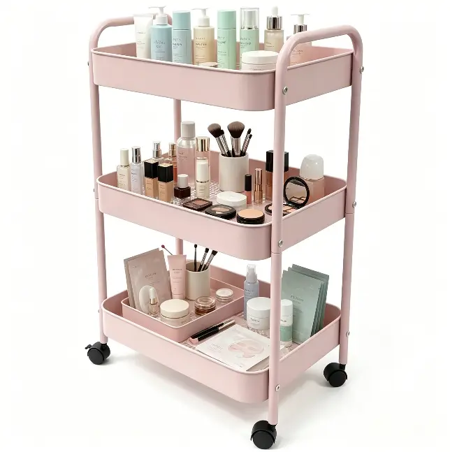 3-Tier Rolling Utility Cart, Multifunctional Mobile Storage Trolley with Wheels, Portable Organizer Shelf for Bathroom, Kitchen, Bedroom, Nursery
