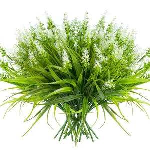 12 pieces of artificial plants - outdoor imitation lavender flowers - fake sage plastic green plants - garden plants - for family porch, windows, and balcony hanging flower pots - indoor decoration - Artificial Faux Greenery