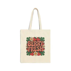 Berry Fresh Tote Bag Retro Strawberry Floral Canvas Bag