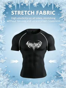 Men's High Elastic Fitness Shirt Summer Quick-Dry Tight Short Sleeve Running Training Sports T-Shirt, Breathable Sweat Wicking, Stretch Muscle Tee for Men, Athletic Fashion Activewear, Moisture Wicking Tee