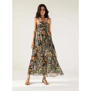 Bella black halter neck long dress