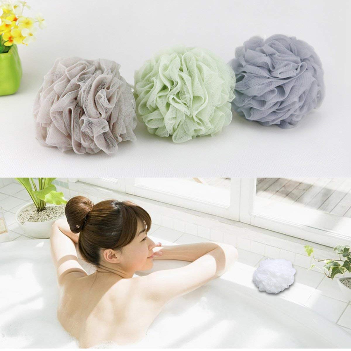 Bath Sponge Shower Loofahs 60g Mesh Pouf Bath Scrunchies Body Wash Puff Shower Puff Pack of 4 for Gentle Cleansing Soft & Breathable