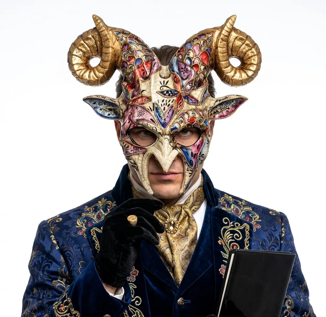 Gold Krampus Ram Horn Goat Masquerade Devil Party Mask Demon Costume For Halloween