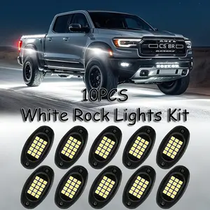10PCS White Rock Lights Slim Edition | 12V 2-Core Wires Hardwire Kit | 6000LM Ultra Bright | Unique Ellipse Design