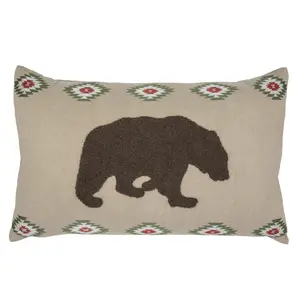 Aztec Bear Embroidered Burlap Lumbar Pillow