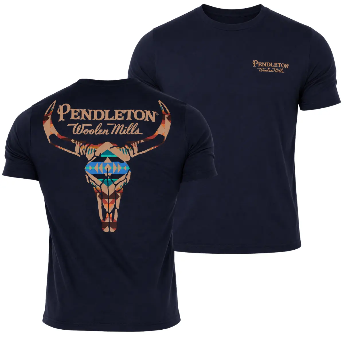 Western Bull Skull Graphic T-Shirt, Pendleton Vintage Southwestern Cowboy Tee, Aztec Longhorn Western Shirt, Retro Ranch Country Graphic Tee for Men